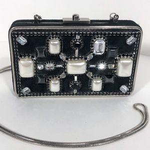 SOLD!! Moo Roo Black Leather Swarovski Crystal Gem Purse